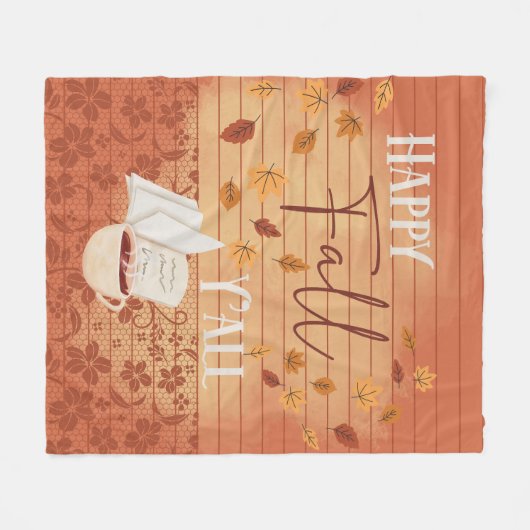 Happy Fall Y'all mit Kaffee und Herbst Blätter Fleecedecke (Vorderseite (Horizontal))