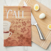 Happy Fall Y'all mit Kaffee und Herbst Blätter Geschirrtuch (Viertel Falte)