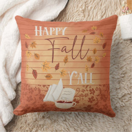 Happy Fall Y'all mit Kaffee und Herbst Blätter Kissen