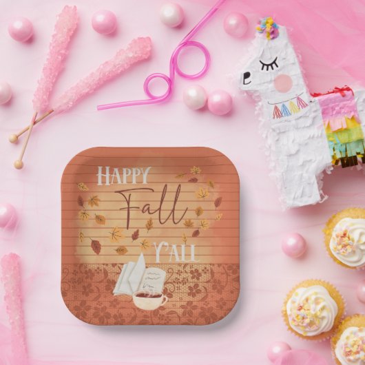 Happy Fall Y'all mit Kaffee und Herbst Blätter Pappteller (Party)