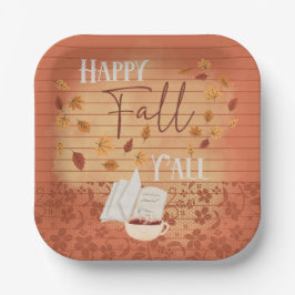 Happy Fall Y'all mit Kaffee und Herbst Blätter Pappteller
