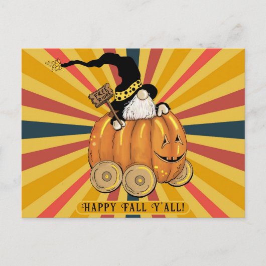 Happy Fall Y'all Niedlich Funny Gnome Pumpkin Colo Postkarte (Vorderseite)