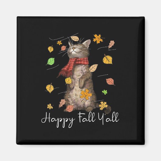 Happy Fall Y'all Niedlich Herbst Katze Kitten Fall Magnet (Vorne)