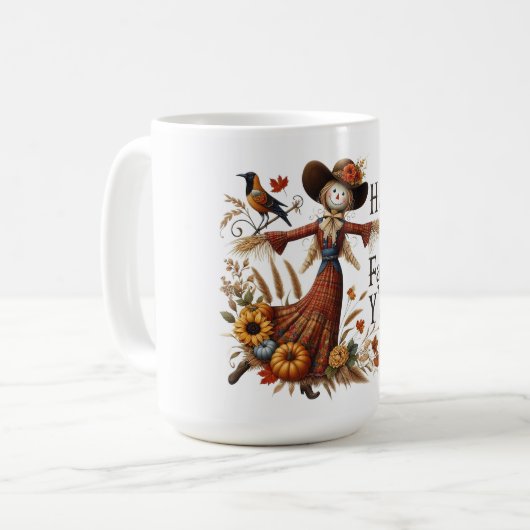 Happy Fall Yall Niedlich Scarecrow und Herbstblätt Kaffeetasse (Vorderseite Links)