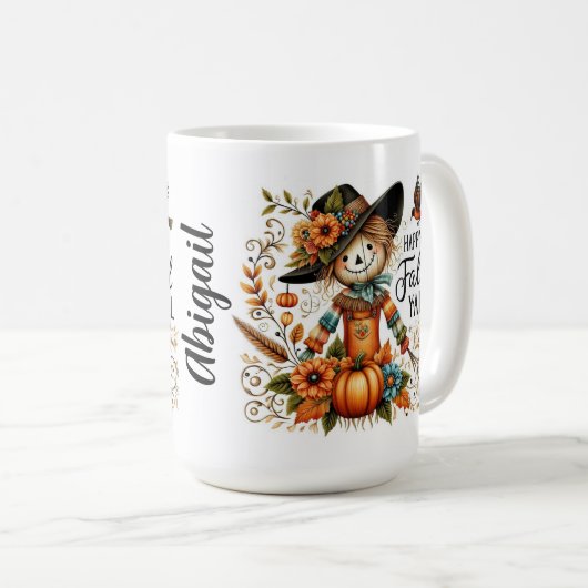 Happy Fall Yall Niedlich Scarecrow und Herbstblätt Kaffeetasse (VorderseiteRechts)