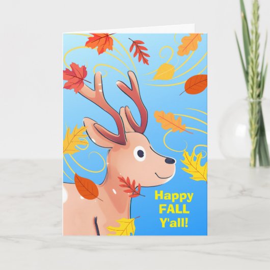 Happy Fall Y'all Niedliches Baby Deer mit Herbst B Karte (Vorderseite)