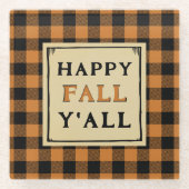 Happy Fall y'all orange Karo werfen Kissen Glasuntersetzer (Vorderseite)
