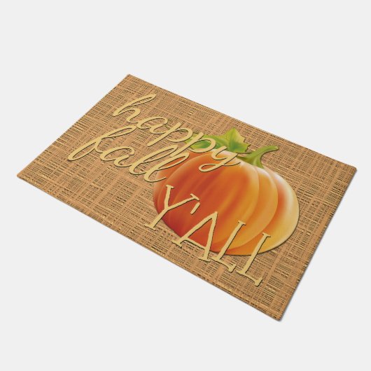 Happy Fall Yall Orange Pumpkin Imitats Jute Weave Fußmatte (Schrägansicht)