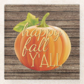 Happy Fall Y'all Orange Pumpkin on Planks Muster Glasuntersetzer (Vorderseite)