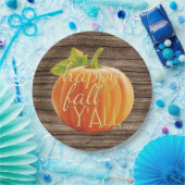 Happy Fall Y'all Orange Pumpkin on Planks Muster Pappteller (Party)