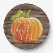 Happy Fall Y'all Orange Pumpkin on Planks Muster Pappteller (Vorderseite)