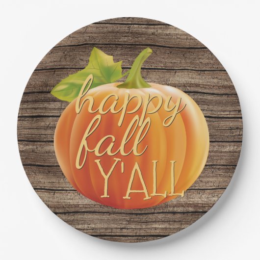 Happy Fall Y'all Orange Pumpkin on Planks Muster Pappteller (Vorderseite)