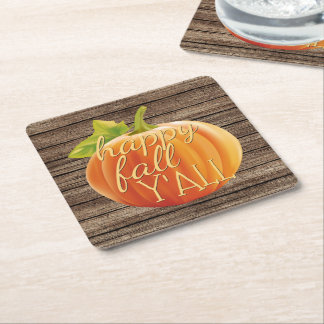 Happy Fall Y'all Orange Pumpkin on Planks Muster Rechteckiger Pappuntersetzer