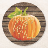 Happy Fall Y'all Orange Pumpkin on Planks Muster  Runder Pappuntersetzer (Vorderseite)