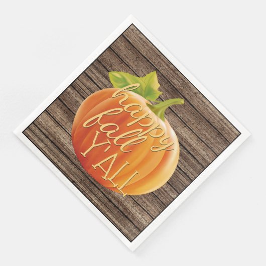 Happy Fall Y'all Orange Pumpkin on Planks Muster Serviette (Ecke)