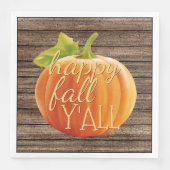Happy Fall Y'all Orange Pumpkin on Planks Muster Serviette (Vorderseite)