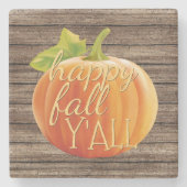 Happy Fall Y'all Orange Pumpkin on Planks Muster Steinuntersetzer (Vorderseite)