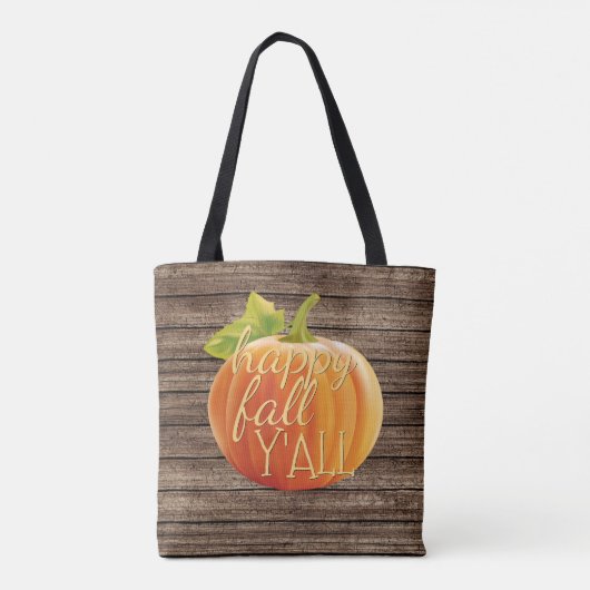 Happy Fall Y'all Orange Pumpkin on Planks Muster Tasche (Rückseite)