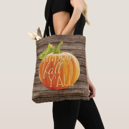Happy Fall Y'all Orange Pumpkin on Planks Muster Tasche