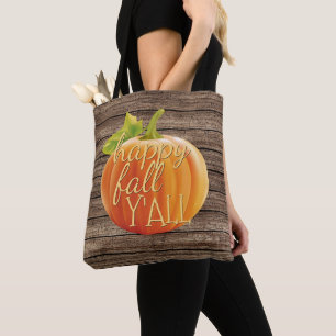 Happy Fall Y'all Orange Pumpkin on Planks Muster Tasche