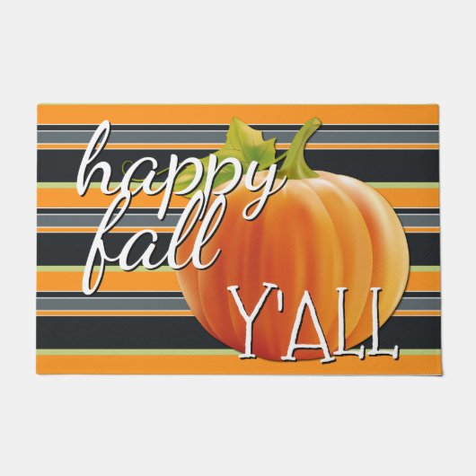 Happy Fall Yall Pumpkin auf lebendigen Streifen Mu Fußmatte (Vorderseite)