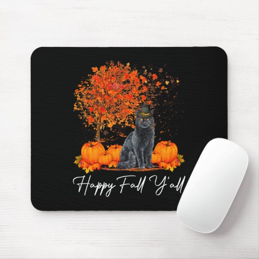 Happy Fall Y'All Pumpkin Cat Erntedank Rescue P Mousepad (Mit Mouse)