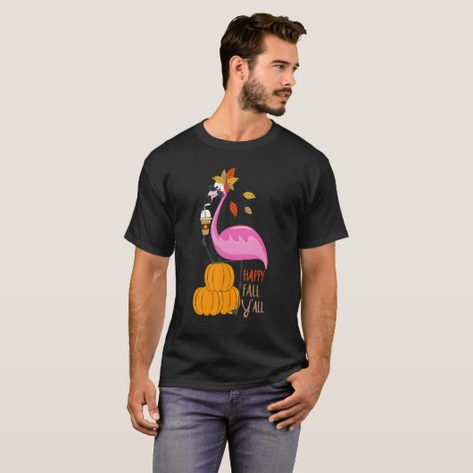 Happy Fall Y'all Pumpkin Flamingo Autumn Grafik T-Shirt (Vorne ganz)