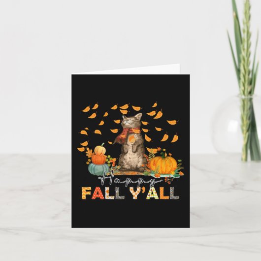 Happy Fall Y'All Pumpkin Kat Herbst Blätter Thanks Karte (Vorderseite)
