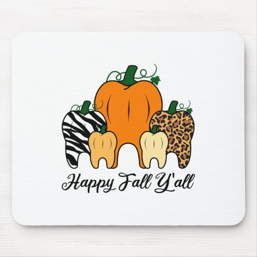 Happy Fall Y'all Pumpkin Tooth Leopard Zebra Hallo Mousepad (Vorne)