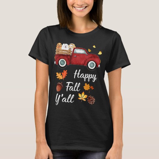 Happy Fall Yall Red Truck Golden Retriever T-Shirt (Vorderseite)