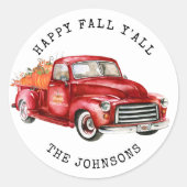Happy Fall Y'all Red Truck Pumpkins Runder Aufkleber (Vorderseite)