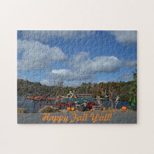 Happy Fall Y'all Rustic Autumn Display Foto Puzzle (Horizontal)