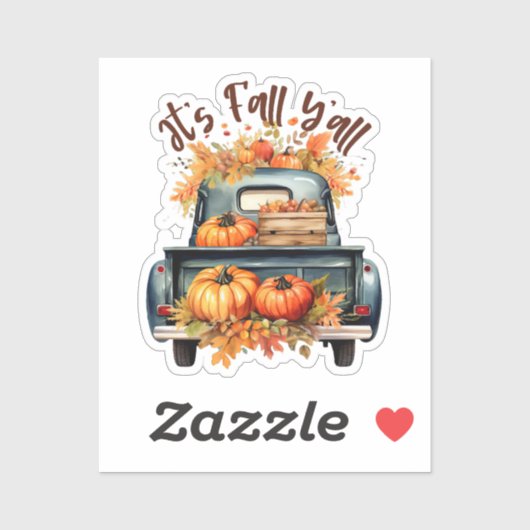 Happy Fall Y'all - Rustikaler LKW mit Pumpkins Aufkleber (Blatt)