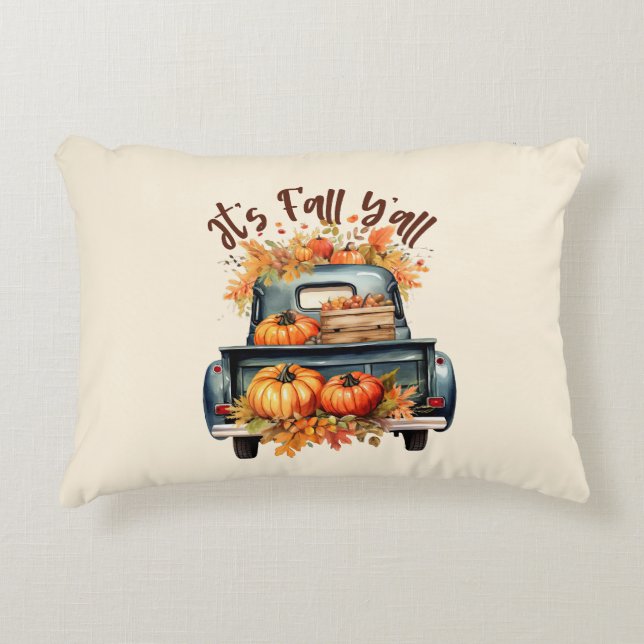 Happy Fall Y'all - Rustikaler LKW mit Pumpkins Dekokissen (Vorderseite)