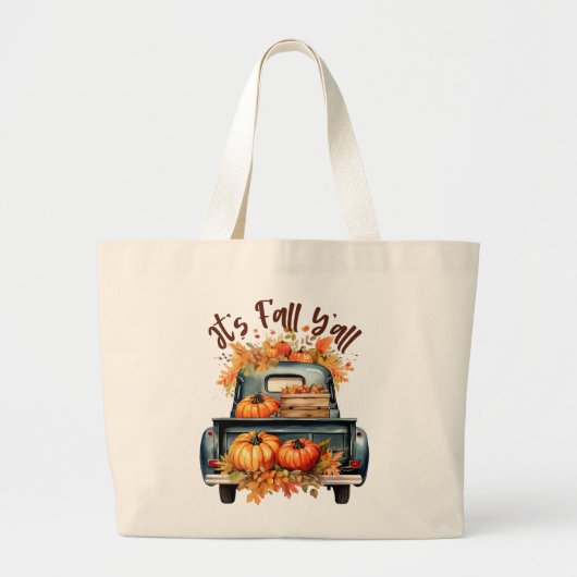 Happy Fall Y'all - Rustikaler LKW mit Pumpkins Jumbo Stoffbeutel (Vorne)