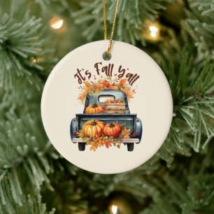 Happy Fall Y'all - Rustikaler LKW mit Pumpkins Keramik Ornament