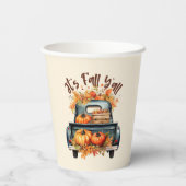 Happy Fall Y'all - Rustikaler LKW mit Pumpkins Pappbecher (Rückseite)