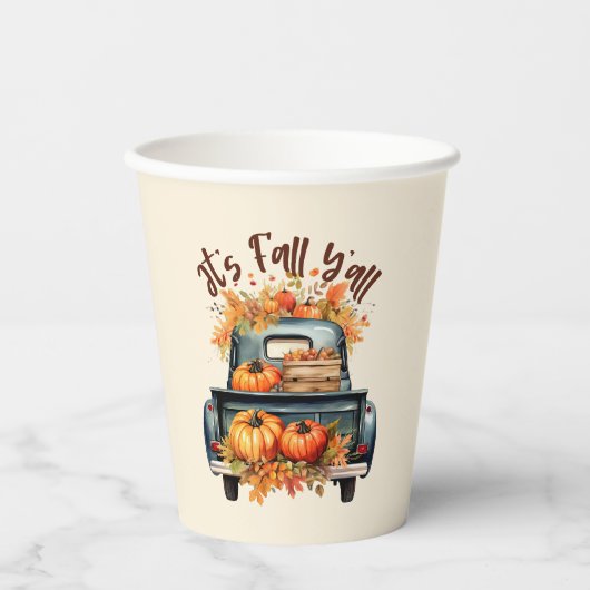 Happy Fall Y'all - Rustikaler LKW mit Pumpkins Pappbecher (Vorderseite)