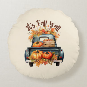 Happy Fall Y'all - Rustikaler LKW mit Pumpkins Rundes Kissen