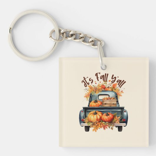 Happy Fall Y'all - Rustikaler LKW mit Pumpkins Schlüsselanhänger (Vorderseite)