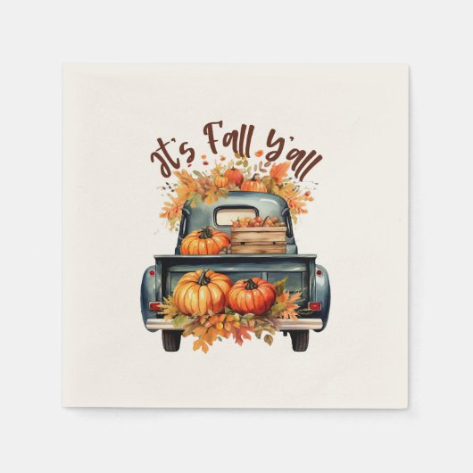 Happy Fall Y'all - Rustikaler LKW mit Pumpkins Serviette (Vorderseite)