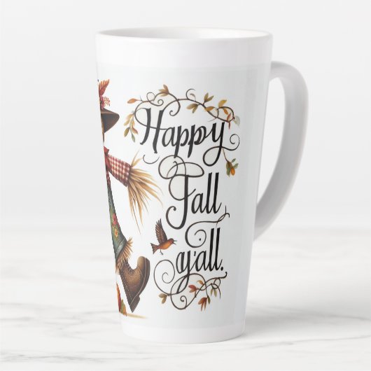 Happy Fall Ya'll Scarecrow und Herbstblätter Milchtasse (Rechte Ecke)