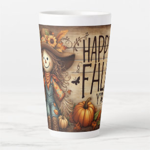 Happy Fall Ya'll Scarecrow und Herbstblätter Milchtasse