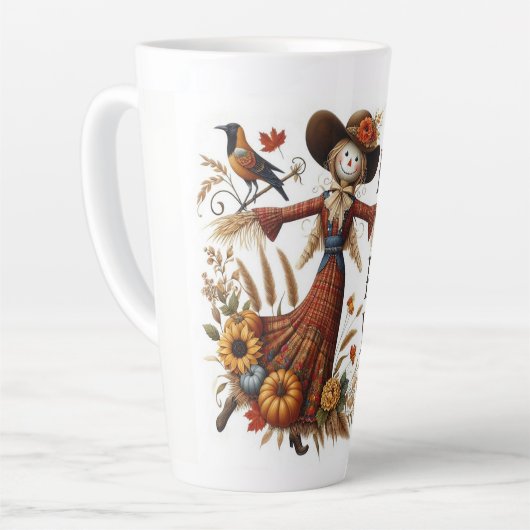 Happy Fall Ya'll Scarecrow und Herbstblätter Milchtasse (Linke Ecke)