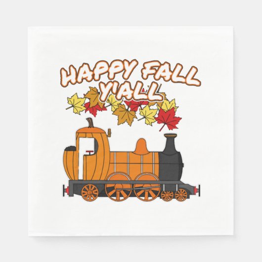 Happy Fall Y'All Steam Train Pumpkin Bahn Serviette (Vorderseite)