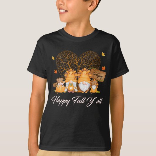 Happy Fall Y'all T - Shirt Gnome Leopard Pumpkin (Vorderseite)