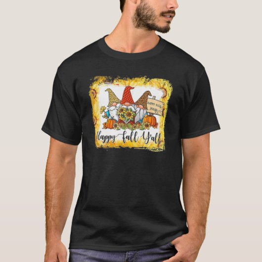 Happy Fall Y'all Three Gnome Leopard Kariert Pumpk T-Shirt (Vorderseite)