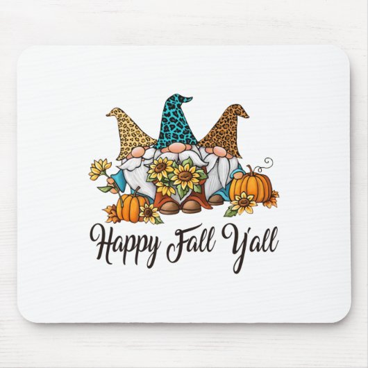 Happy Fall Yall Three Gnomen Leopard Sunflower Gif Mousepad (Vorne)