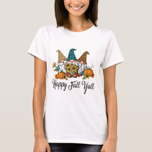 Happy Fall Yall Three Gnomen Leopard Sunflower Gif T-Shirt