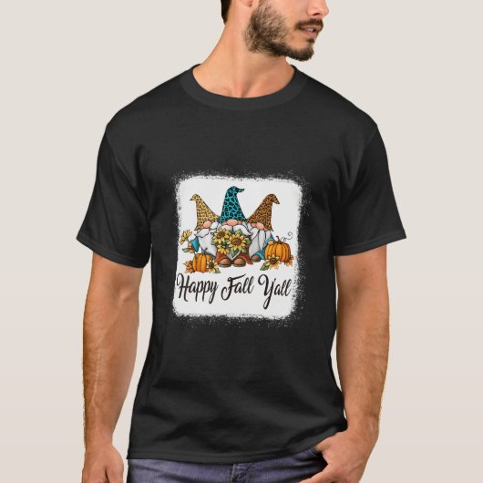 Happy Fall Yall Three Gnomes Leopard Sonnenblume T-Shirt (Vorderseite)